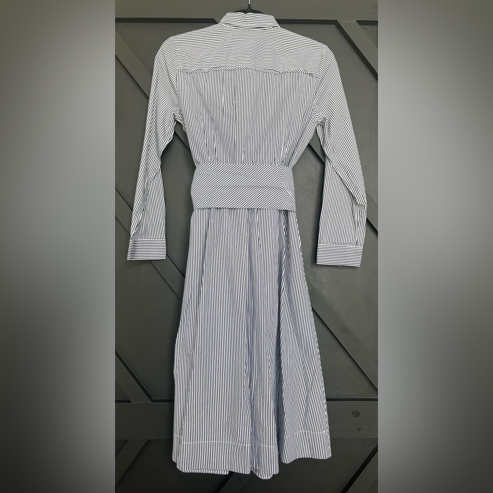J. Crew Tie-Waist Shirt-Dress with Navy/White Stripes in cotton poplin, Size 2 - Picture 5 of 6